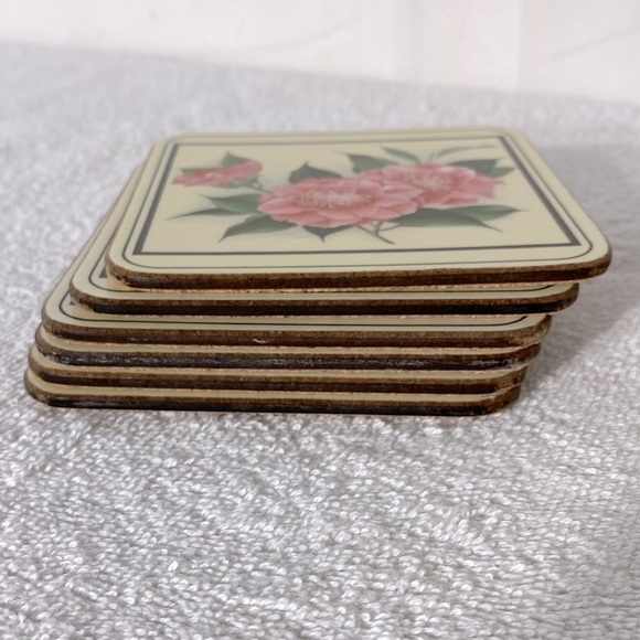 Vintage Royal Table Satin Finish Pink Flower Coasters x6 - Picture 10 of 14